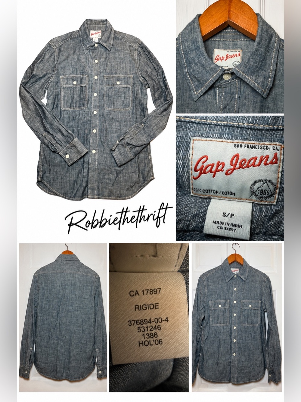 Vintage Gap Jeans 2006 Chambray Men's Button Up Western Shirt Size Small Gray